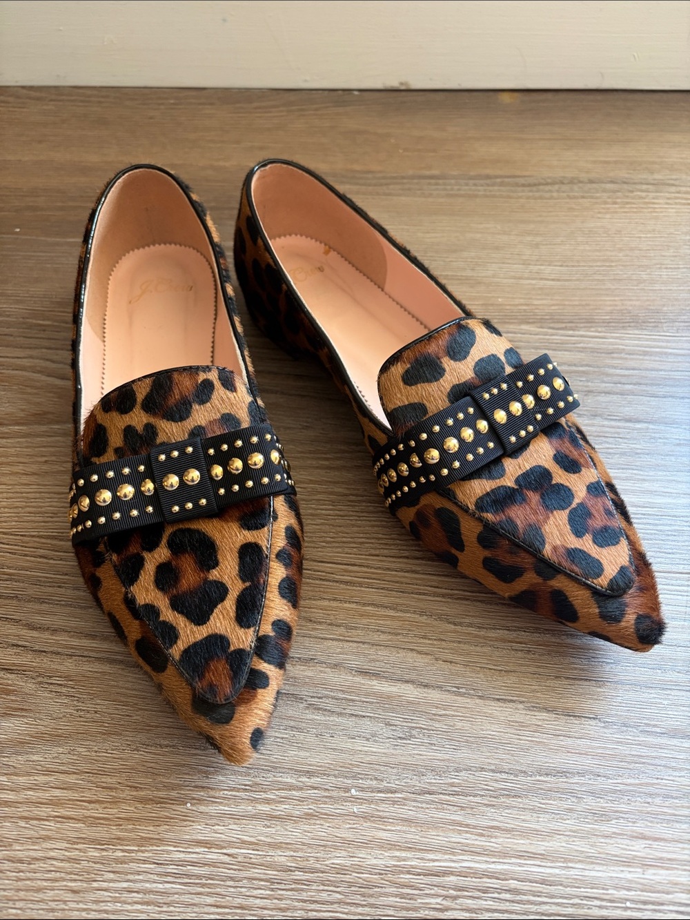 J. Crew Leopard Print Pointed Studded Loafers - Size: 9
